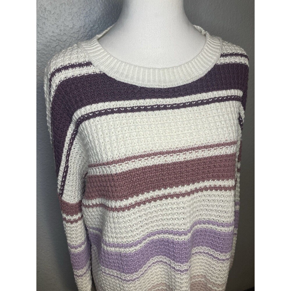 Aeropostale Oversized Sweater Coquette S Pullover Cream Purple Waffle Knit Comfy
